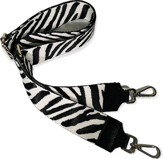 Design Schouderband Voor Tas Tassenriem Hengsel Bag Strap Zilverkleurig Zebra Zwart - Lute Lederwaren