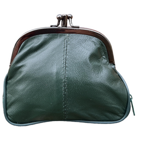 THL Design - Dames Knip Beurs - Beursje Medium - Portemonnee Dames - Leer - Donkergroen