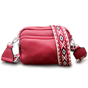 THL Design - Kleine Dames Schoudertas - Klein Tasje - Telefoontasje - Bag Strap - Tassenriem - Rood / Beige Print