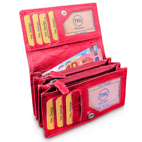 THL Design - Portemonnee Dames - Harmonica overslag model - Nappa Leer Rood