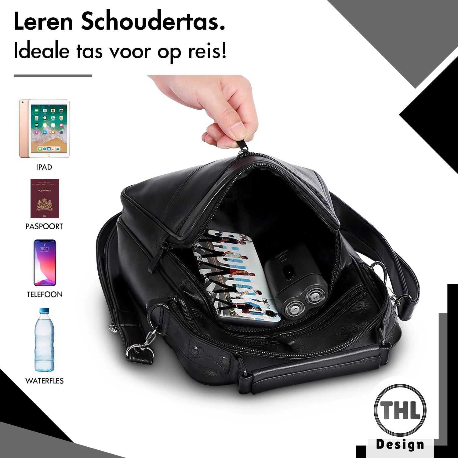 Zwarte leren schoudertas van – tijdloze crossbody tas Zwarte leren schoudertas van – tijdloze crossbody tas