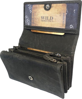 WILD - Portemonnee Dames Leer - Huishoudportemonnee - Harmonica Overslag Model - Veel Ruimte Voor Foto's En Pasjes - Hunter Leer