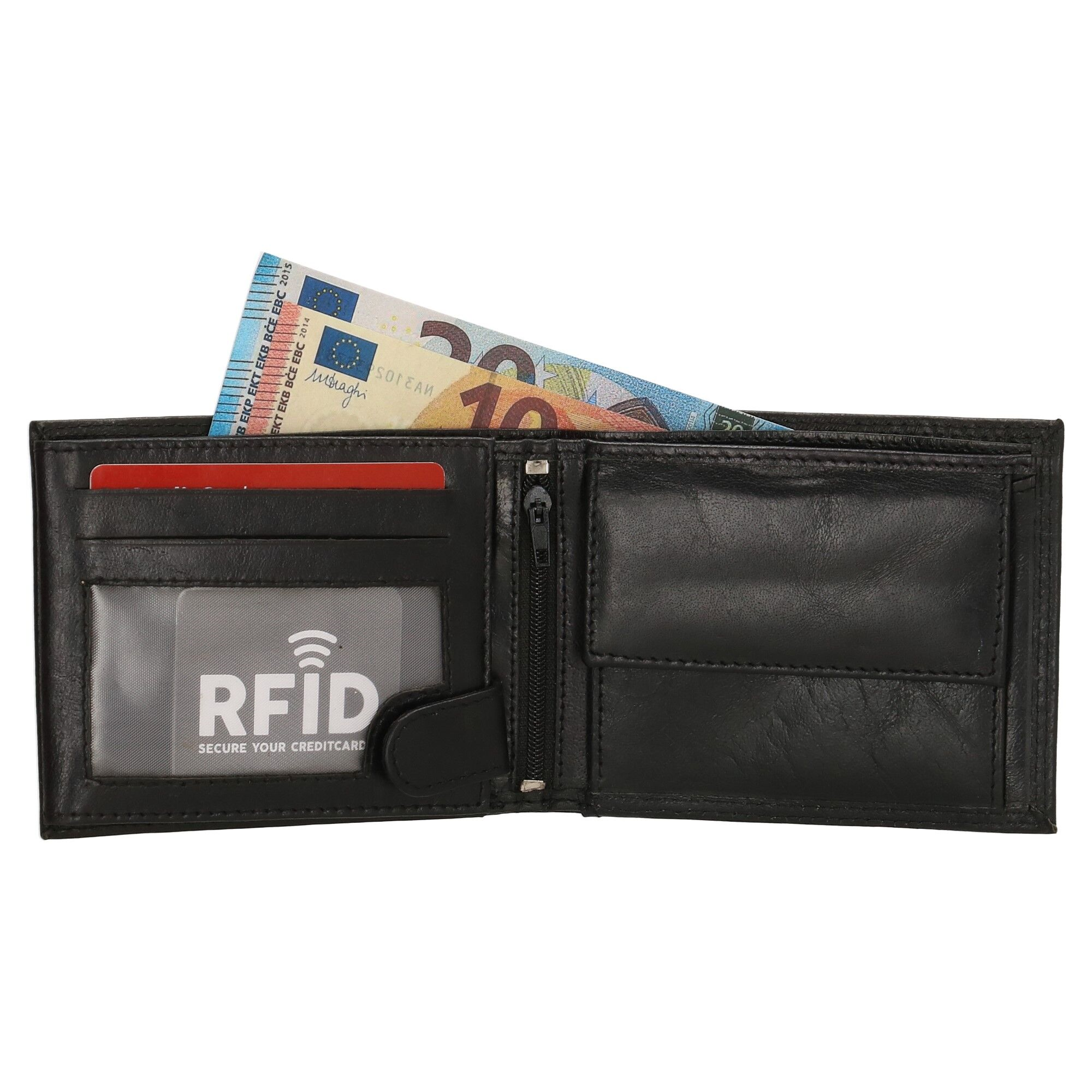 sokken genoeg invoegen Heren portemonnee zwart Bilfold(laag model) RFID - Lute Lederwaren